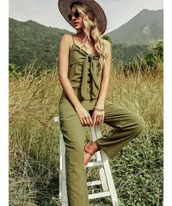 J+j Rompers + Jumpers Green Tie Front Jumpsuit