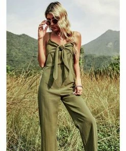 J+j Rompers + Jumpers Green Tie Front Jumpsuit