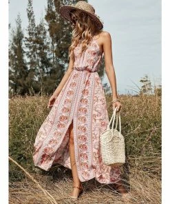 J+j Dresses Pink Floral Halter Neck Backless Dress
