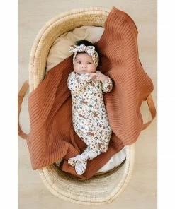 Mebie Baby Harvest Floral Organic Cotton Knotted Gown Preemie + Newborn