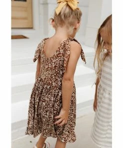 Lia + Lou Brown Floral Twirly Tie Dress Dresses
