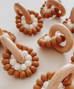 Pretty Please Teethers Speckled Almond Reed Teething Ring Rattle Toy Toys