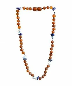 Sweet Tree Amber Jewelry Amber + Lapis Lazuli + Aquamarine 15"