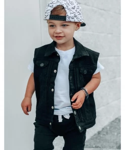 Little Bipsy Black Wash Denim Vest Outerwear