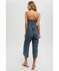 J+j Medium Acid Wash Denim Jumpsuit