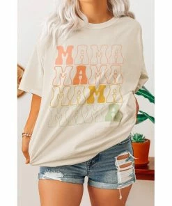 J+j Graphic Tees Mama Stacked Oversized Cream Tee