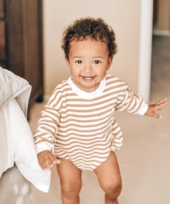 Orcas Lucille Honey Stripe Sweatshirt Romper Overalls + Rompers