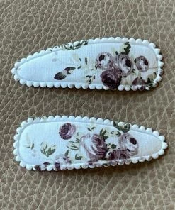 Minikane Grey Roses Floral Pig Tail Clips