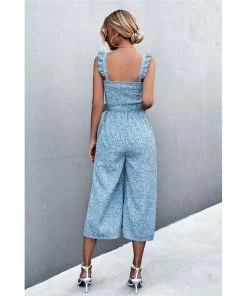 J+j Light Blue Floral Jumpsuit Rompers + Jumpers