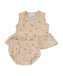 Mebie Baby Preemie + Newborn Oat Floral Organic Cotton Peplum Set