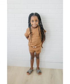 Mebie Baby Mustard Ribbed Shorts Organic Cotton Set