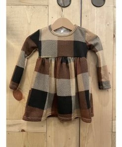 Black Sheep Tan + Brown Gingham Buffalo Print Dress