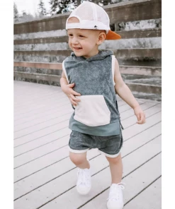 Little Bipsy Slate Blue Terry Sleeveless Tank Hoodie Tops