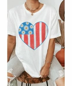 J+j Usa Heart Flower White America Oversized Tee