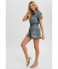 J+j Vintage Blue Denim Button Romper