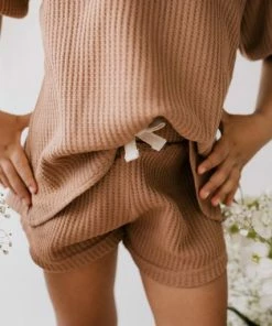 Jamie Kay Knits Light Russet Organic Cotton Waffle Knit Top