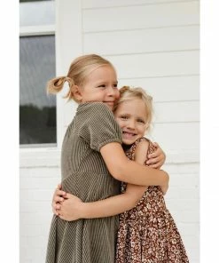 Lia + Lou Olive Green Ribbed Puff Sleeve Dress