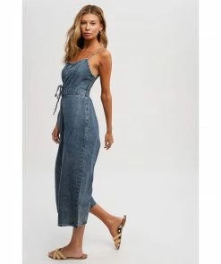 J+j Medium Acid Wash Denim Jumpsuit