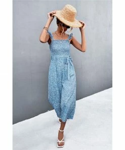 J+j Light Blue Floral Jumpsuit Rompers + Jumpers