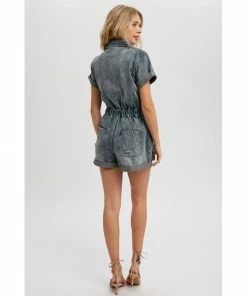J+j Vintage Blue Denim Button Romper
