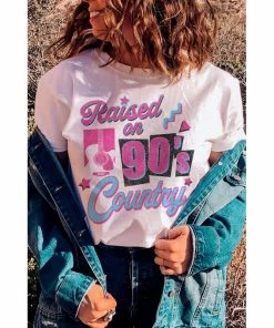 J+j Raised On 90's Country White Tee Graphic Tees