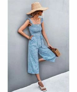 J+j Light Blue Floral Jumpsuit Rompers + Jumpers