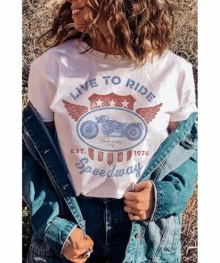 J+j Live To Ride Speedway White Tee