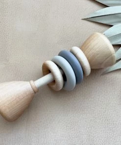 Bannor Toys Beige + Taupe Classic Wooden Rattle