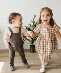 Mebie Baby Charcoal Stripe Linen Cotton Overalls Overalls + Rompers