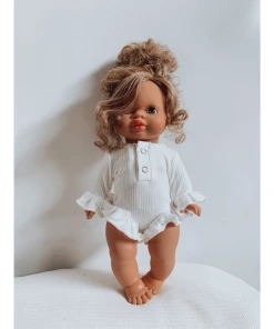 White Long Sleeve Ruffle Minikane Romper