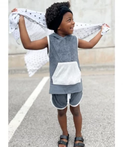 Little Bipsy Slate Blue Terry Sleeveless Tank Hoodie Tops