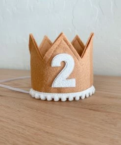 Cutest Little Party Party Time # 2 Toast Felt + White Pom Trim + White Crown