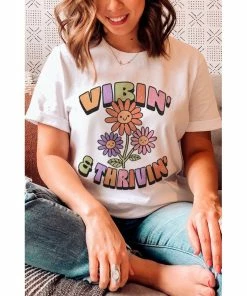 J+j Vibin' & Thrivin' White Tee Graphic Tees