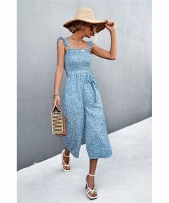 J+j Light Blue Floral Jumpsuit Rompers + Jumpers