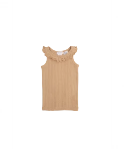Jamie Kay Tops Chai Caramel Organic Cotton Pointelle Frill Singlet Top