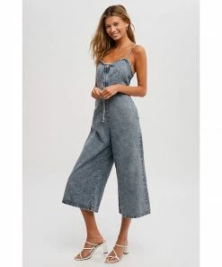 J+j Medium Acid Wash Denim Jumpsuit