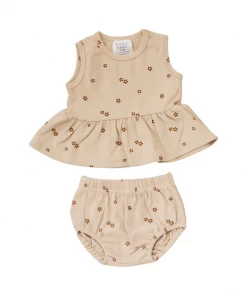 Mebie Baby Preemie + Newborn Oat Floral Organic Cotton Peplum Set