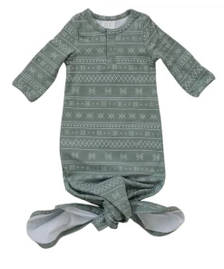 Mebie Baby Sage Alpine Organic Cotton Knotted Gown Preemie + Newborn