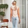 J+j Cream Sleeveless Ruffle Tie Back Blouse