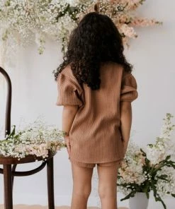 Jamie Kay Knits Light Russet Organic Cotton Waffle Knit Top