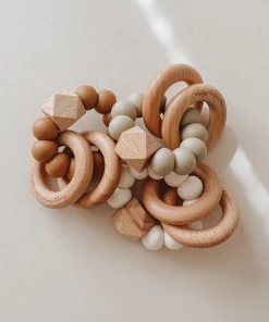 Pretty Please Teethers Speckled Almond Sawyer Xl Teething Ring Rattle Toy