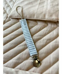 Mae + Skye Blue Linen Stripes Fabric Pacifier Clip