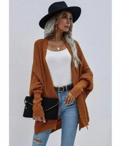 J+j Brown Waffle Knit Cardigan Outerwear