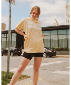 Livylu Don't Worry Be Happy Muted Yellow Tee Graphic Tees