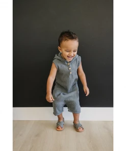 Mebie Baby Charcoal Waffle Hooded Short Romper Overalls + Rompers