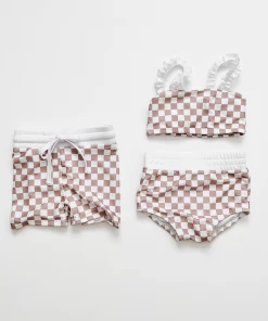 Orcas Lucille Tan Checkered Strap Bandeau Bikini Set 7 Orcas Lucille Tan Checkered Strap Bandeau Bikini Set