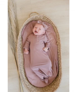 Mebie Baby Dusty Rose Bamboo Knotted Gown Preemie + Newborn