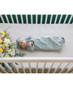 Mebie Baby Sage Alpine Organic Cotton Knotted Gown Preemie + Newborn