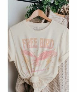 J+j Free Bird Pastel Cream Oversized Tee