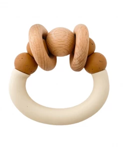 Pretty Please Teethers Speckled Almond Orbit Teething Ring Rattle Toy